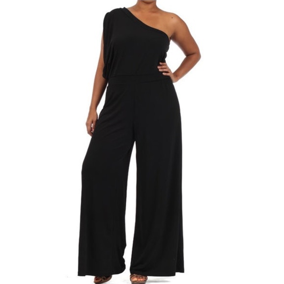 one shoulder wide leg jumpsuit